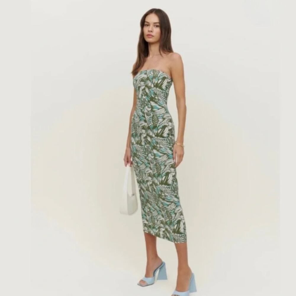 Reformation Ryden Knit Strapless Midi Dress - Twisted - Green Blue Cream -  XS